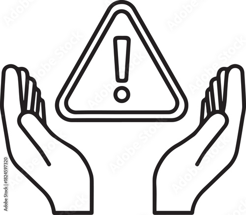 Hands Holding Warning Sign Caution and Awareness Illustration.