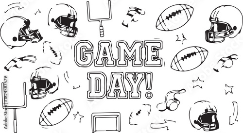 Game Day Sketch: An energetic composition of sketched football elements, encapsulating the spirit of competition and excitement of game day!
