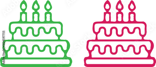 christmas cake green red line icon set vector illustration design