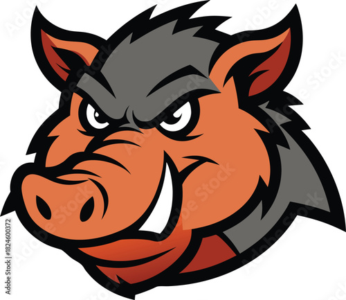 Aggressive wild boar hog mascot head with sharp tusks design
