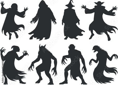 Collection of spooky monster and creature silhouettes
