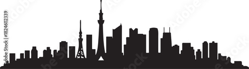Tokyo Skyline Black Silhouette Japan Cityscape. Vector black silhouette