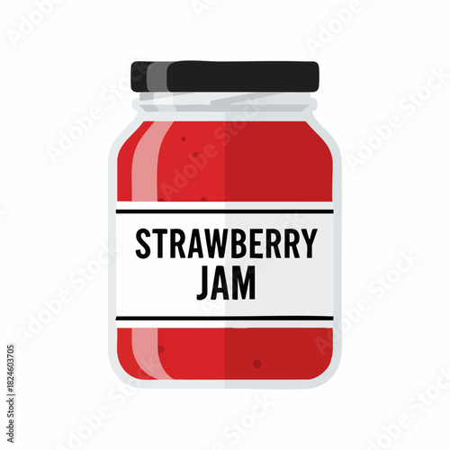 Jar of delicious strawberry jam ready to be eaten for breakfast.