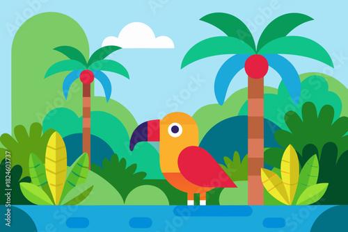 Cartoon tropical bird sanctuary vector illustration