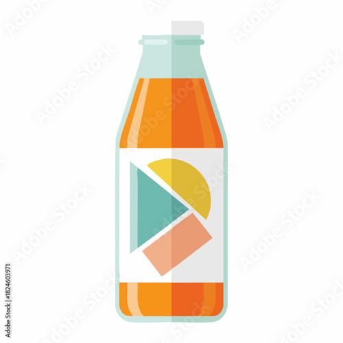 Orange juice bottle with a colorful label, refreshing beverage for consumption.