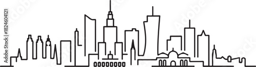 Warsaw skyline drawing Cityscape line art. Vector black silhouette