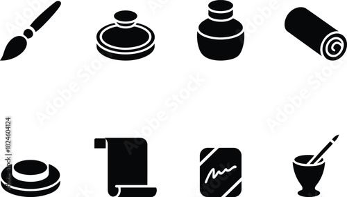Artistic tools vector illustration painting writing drawing black and white