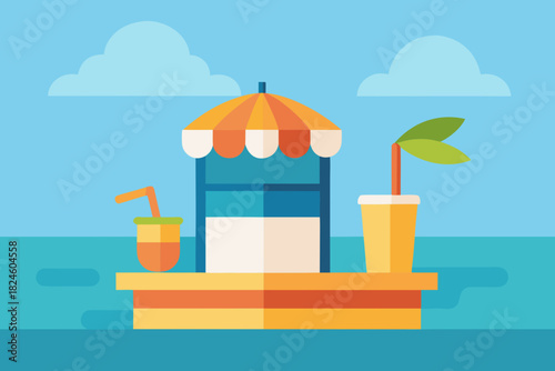 Cartoon smoothie stand beside the ocean vector illustration