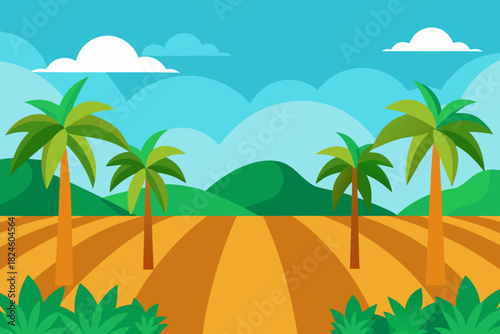 Cartoon tropical harvest field vector illustration