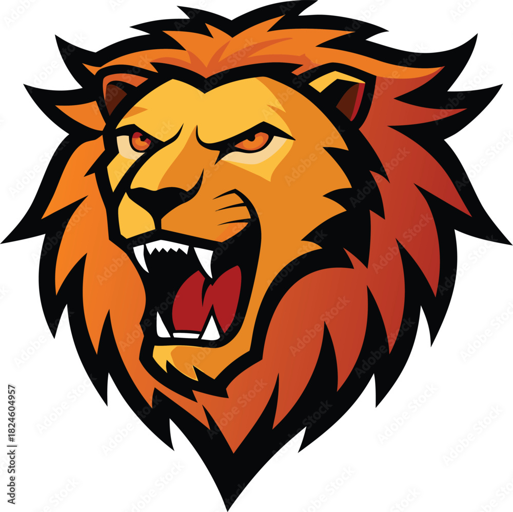 Fototapeta premium Roaring lion head mascot, fierce expression, dynamic bold strength