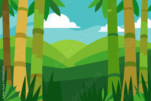 Cartoon bamboo forest clearing vector illustration