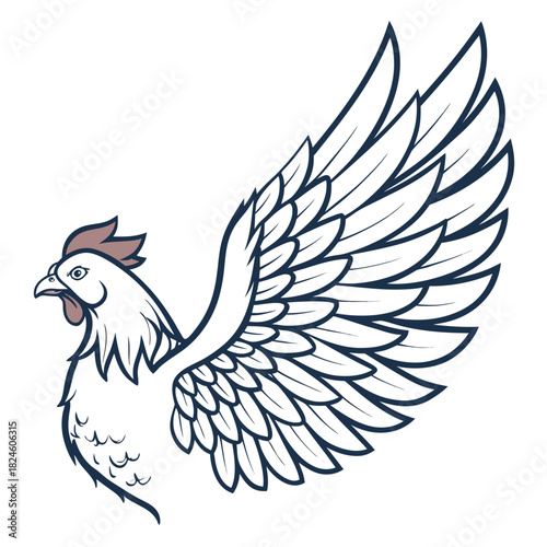 Hen with Large Wing Extended in Outline Style chicken bird