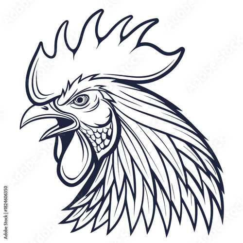 Fierce Rooster Head Illustration with Detailed Feathers chicken bird