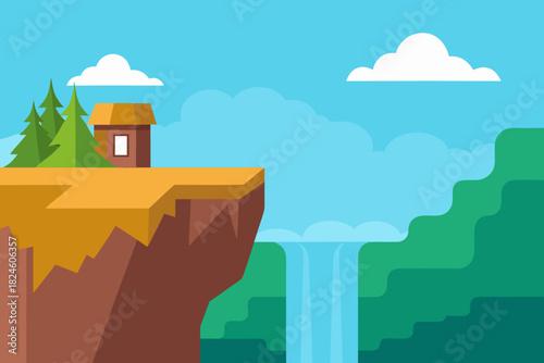 A different waterfall cliff lookout vector illustration