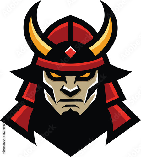 Fierce japanese samurai warrior head logo mascot design element