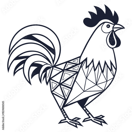 Geometric Rooster Silhouette with Polygonal Design on White Background cock chicken