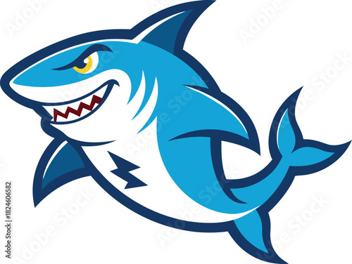 Aggressive blue shark mascot illustration on a white background