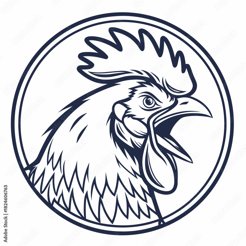 Fototapeta premium Roaring Rooster Head Outline Graphic chicken bird