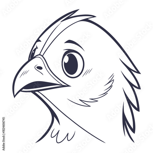 Cartoon bird head with wide eyes and an open beak chick young bird