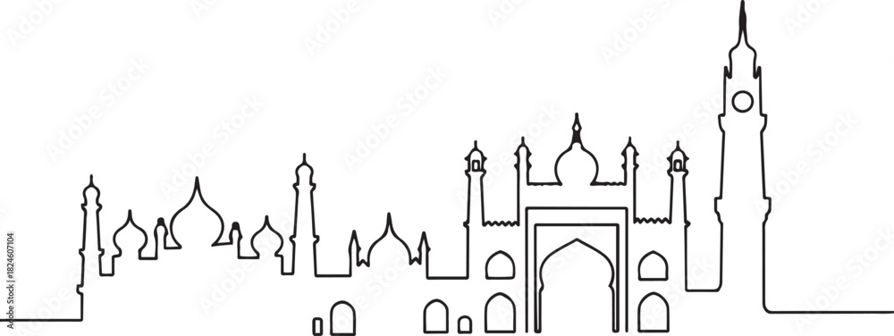 Obraz premium Lucknow Skyline Continuous Line Drawing. Vector black silhouette