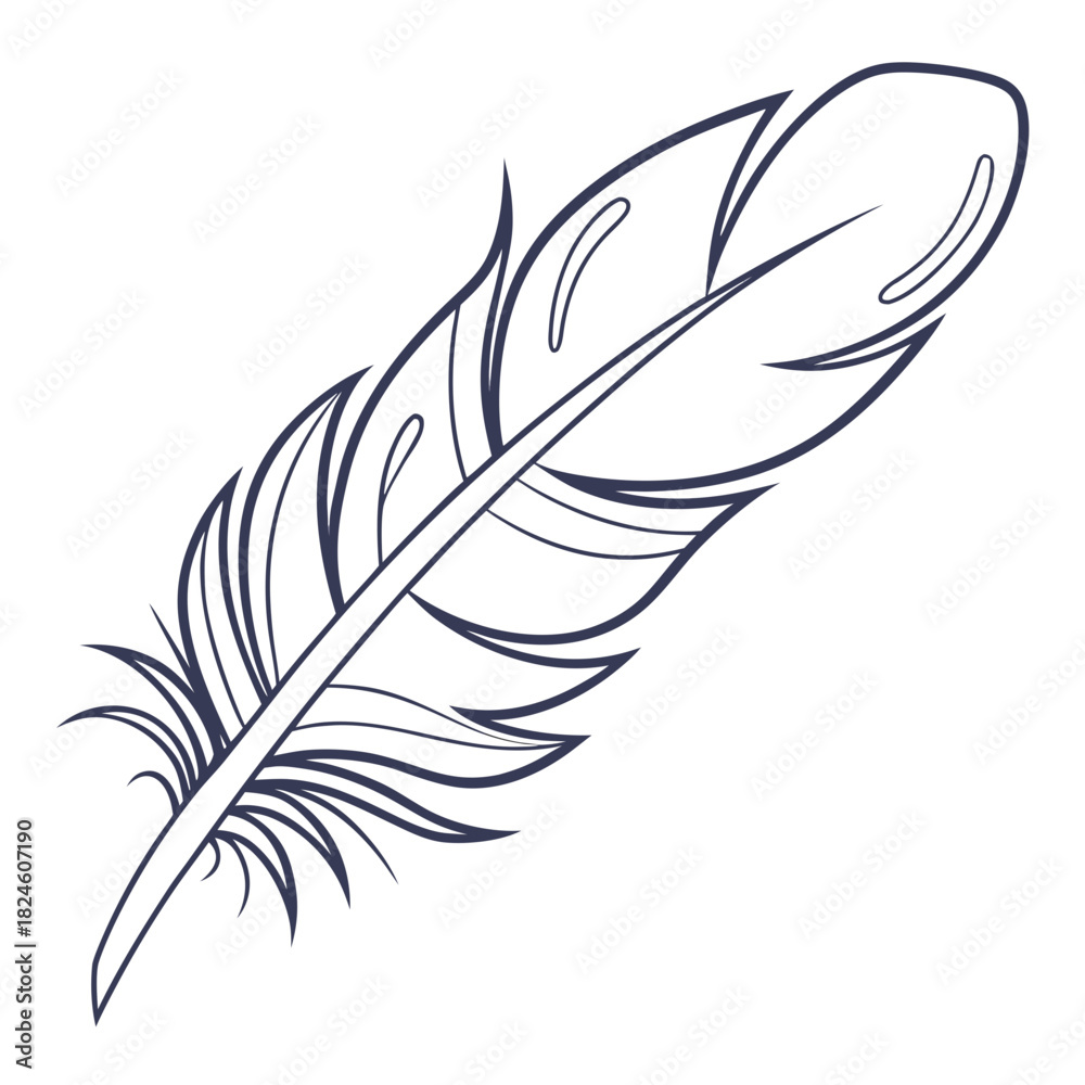 Obraz premium Simple Line Drawing of a Feather bird quill