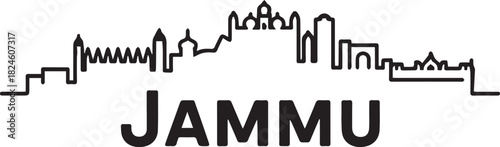 Jammu City Skyline Line Art with Name. Vector black silhouette