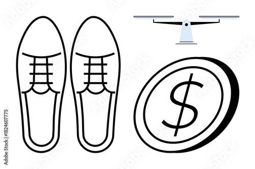 Shoes, coin, and scale representation symbolizing lifestyle balance, financial decisions, and equality. Ideal for business, personal finance, career paths, lifestyle choices equity decision-making