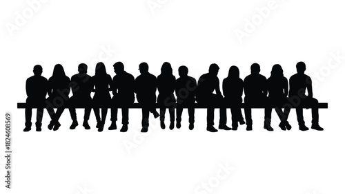 Diverse group of people sitting silhouette isolated on white background, Vector