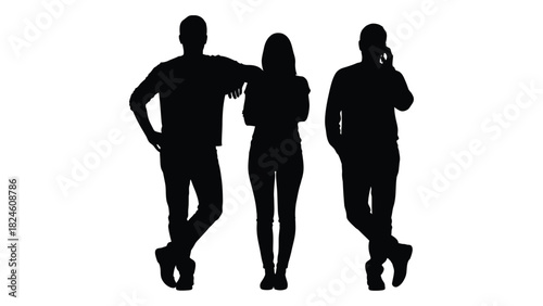 Three people silhouettes isolated on white background, Vector