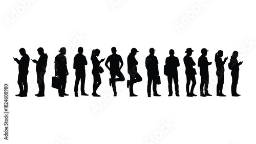Silhouettes of people using mobile phones isolated on white background, Vector