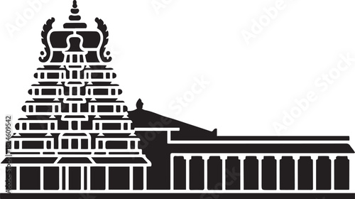 Tirupati Temple Landmark Line Art Illustration. Vector black silhouette