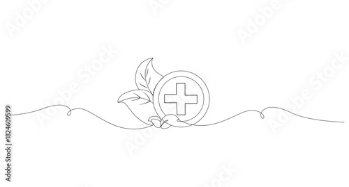 Minimalist medical cross one line art isolated in outline vector drawing,continuous one line drawing medical, crossed design, vector illustration,