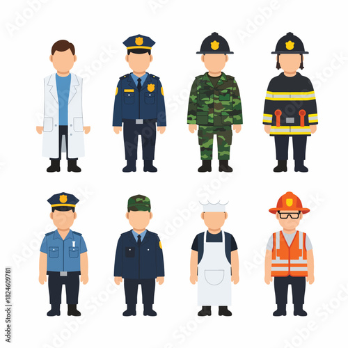 Diverse Professions Vector Illustration Essential Workers and Community Helpers