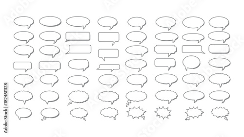 Collection of hand drawn speech bubbles and thought bubbles