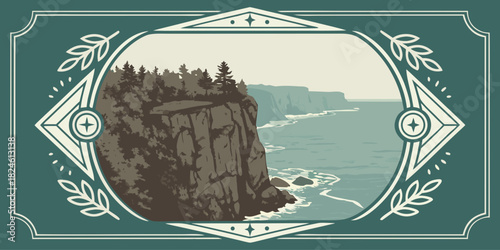 Lake Superior Cliffs – Regional Badge Minimal Vector Illustration in Coastal Nature & Heritage Theme