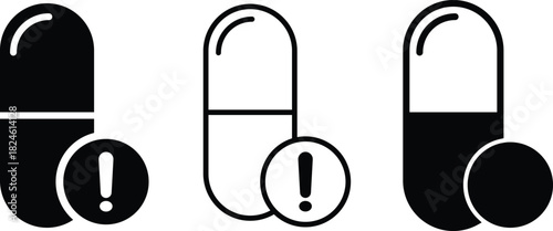 Overdose icon set. Medication Overdose Symbols. Warning and addiction risk signs. Overdose Emergency Icons
