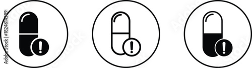 Overdose icon set. Medication Overdose Symbols. Warning and addiction risk signs. Overdose Emergency Icons
