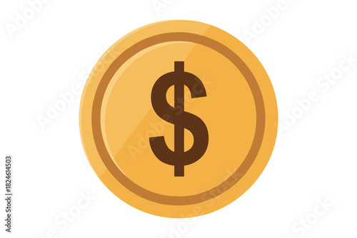 Detailed golden coin with dollar sign in flat style reflecting finance and economy themes