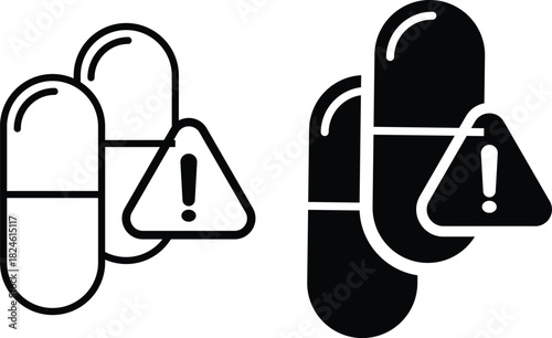 Overdose icon set. Medication Overdose Symbols. Warning and addiction risk signs. Overdose Emergency Icons
