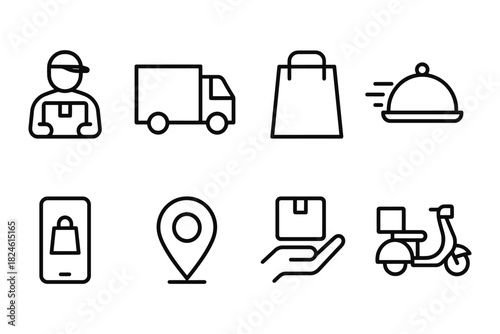 Delivery and shopping icons set in minimalist linear style