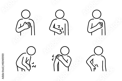 Simple line drawings of people with body pain indications