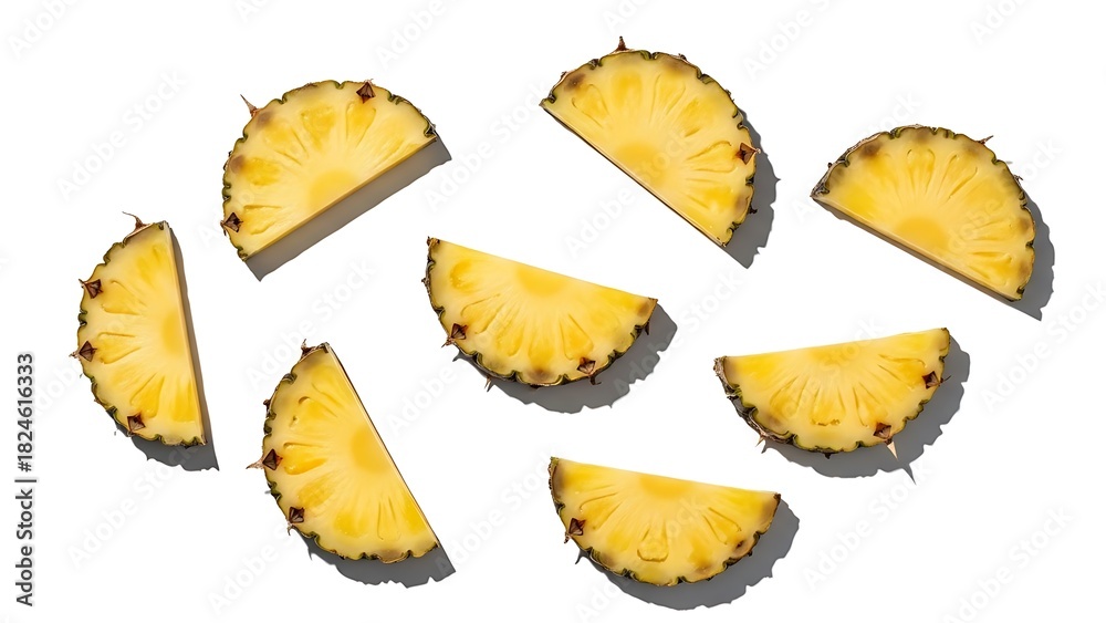 Naklejka premium Fresh pineapple slices arranged in a circle on a white background
