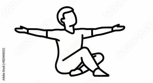 Person seated with arms outstretched in a yoga pose for relaxation.