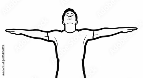 Man in T-Pose with Eyes Closed for Relaxation and Focus.