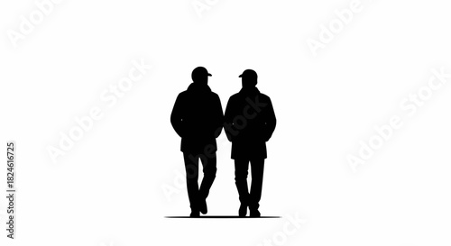 Silhouette of Two Men Walking Together in Solidarity.