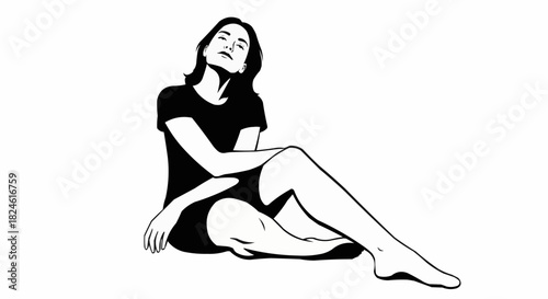 Monochromatic illustration of a woman sitting with her head tilted back.