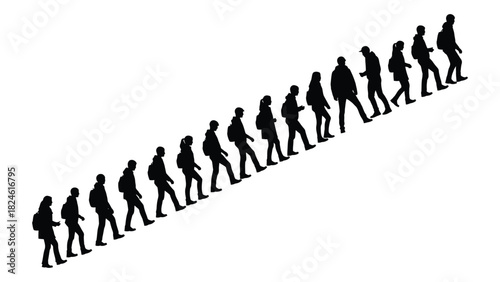 People walking uphill silhouette isolated on white background, Vector