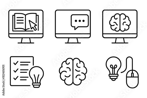 Minimalist online learning and idea generation icons set