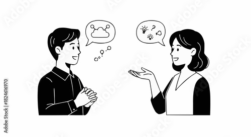 Two people are talking and thinking about different things.