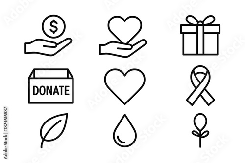 Charity icons set with minimalistic outline design